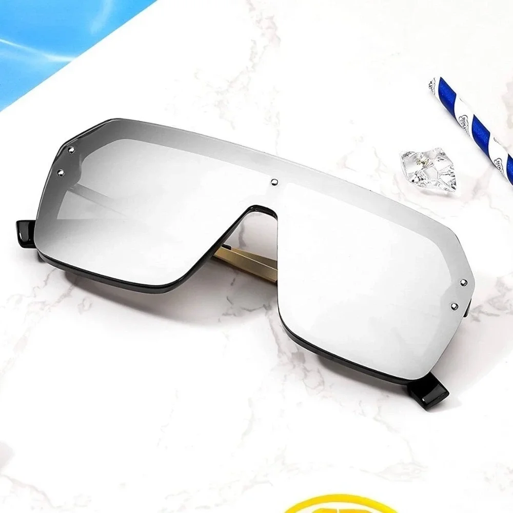 Eye Wear Sunglasses UV400 Protection Silver‎ Mirror Lens Cover Face Sun Shades